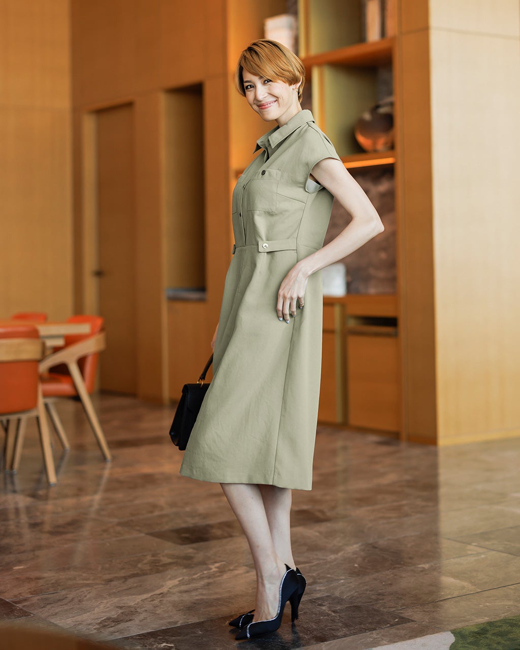 エアーツイル・フレンチ袖シャツドレス/40代50代からのレディース