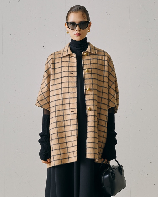 プレミアムウールリバー・チェックポンチョコート