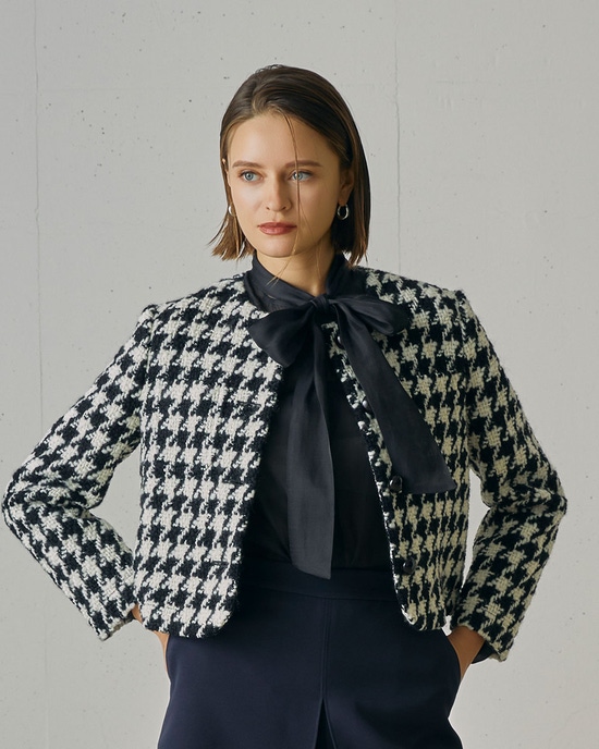 千鳥ツイード・ノーカラージャケット