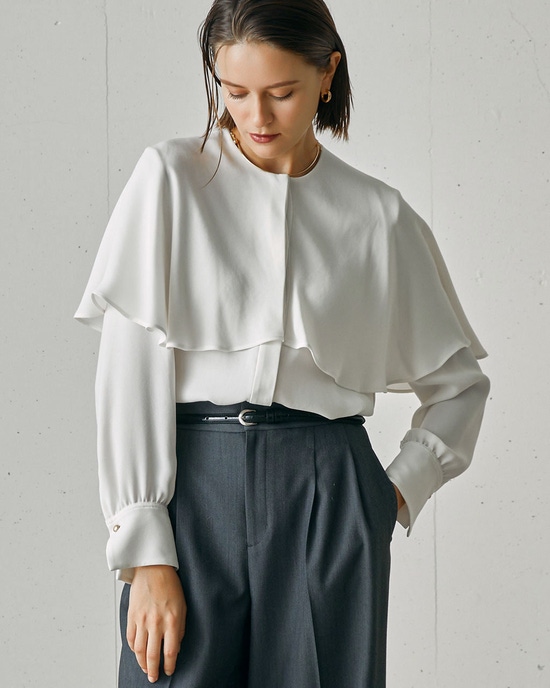 ドレープアセテート・イレギュラーヘムブラウス