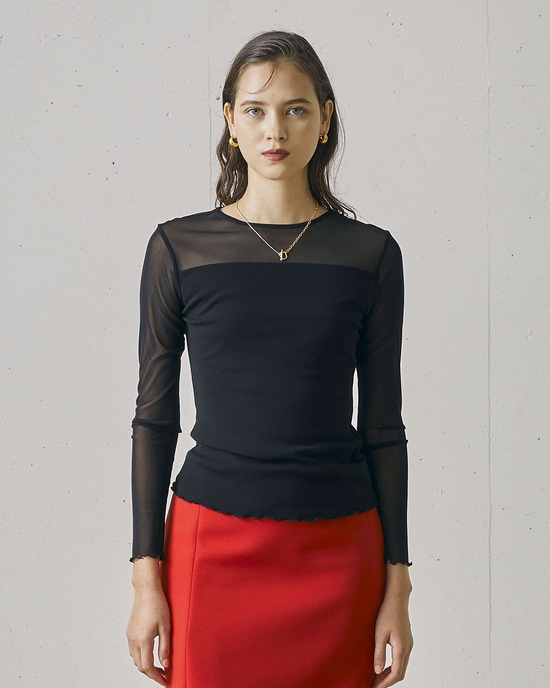 ストレッチオーガンジー・クルーネックトップス