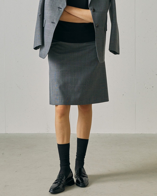 グレンチェックウール・ミディアムスカート