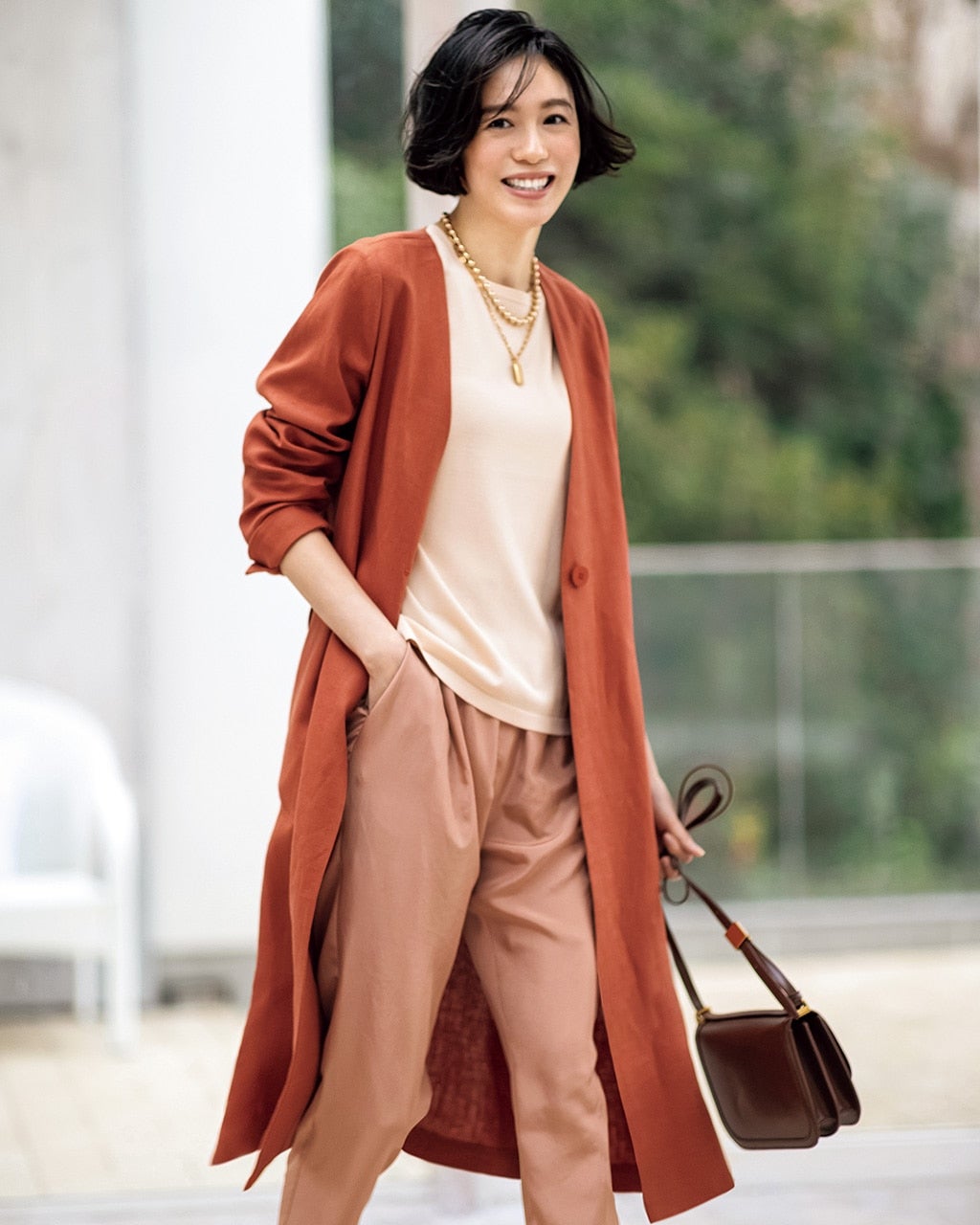 6番麻・ノーカラー羽織りコート/40代50代からのレディースファッション