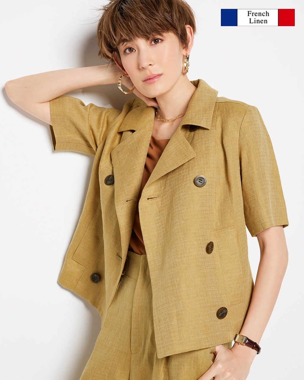 極リネン・五分袖ジャケット/40代50代からのレディースファッション