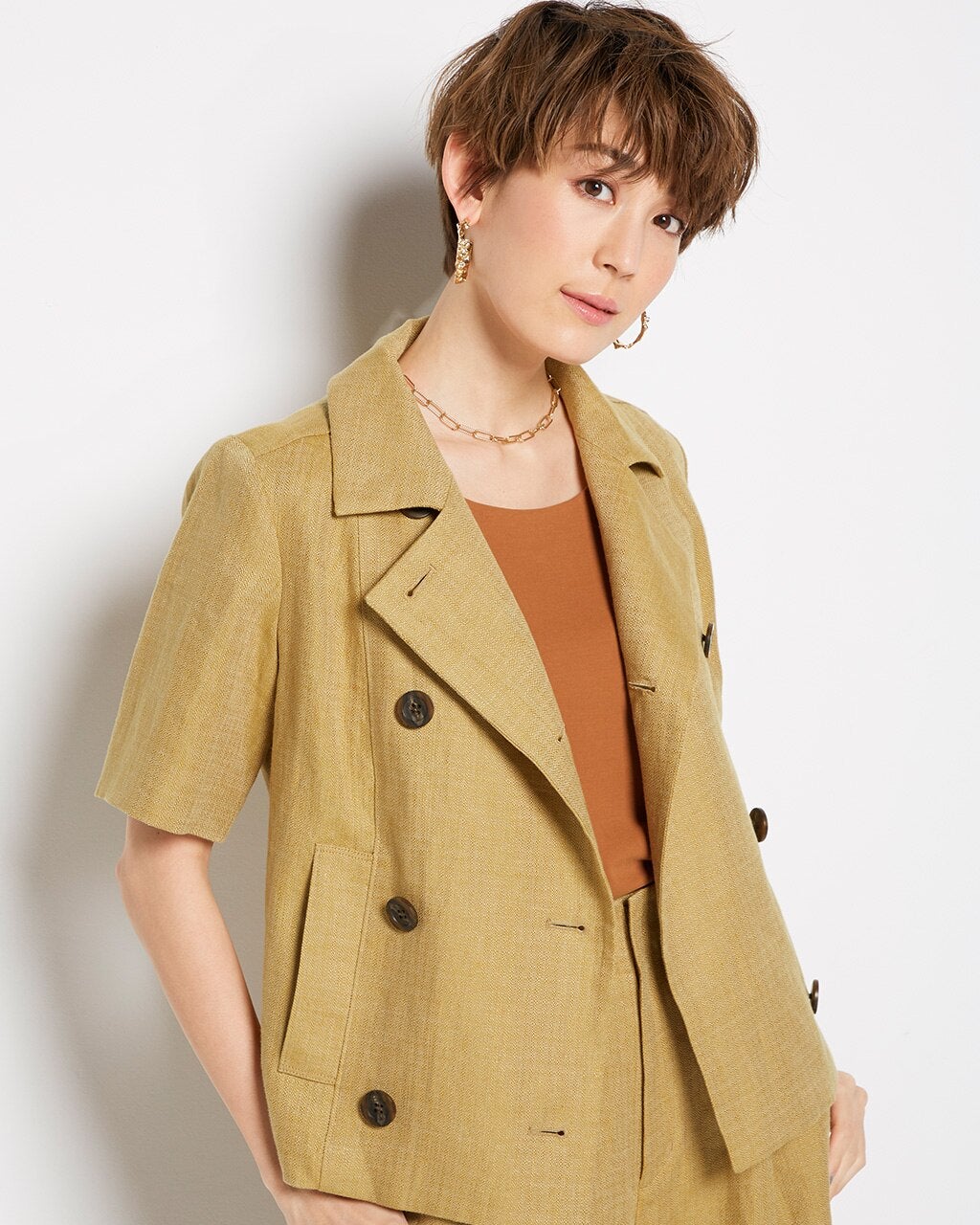 極リネン・五分袖ジャケット/40代50代からのレディースファッション