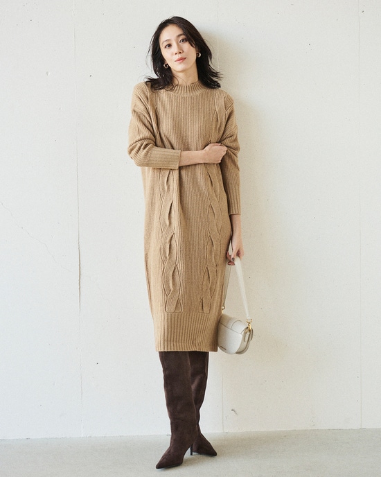 イタリア糸・カシミヤ混ケーブルワンピ