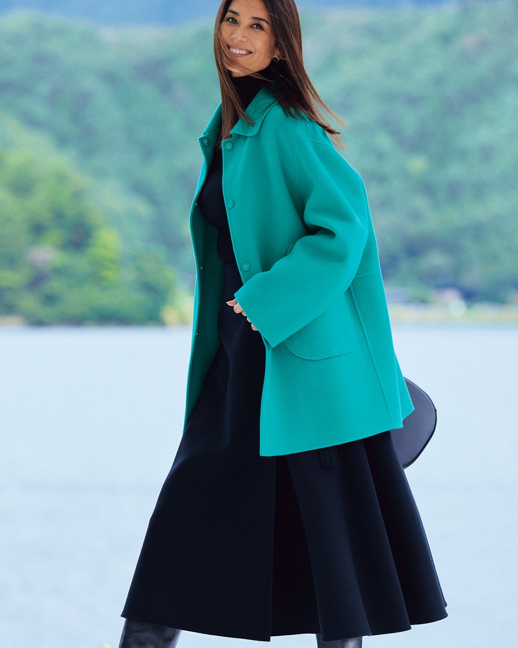 【セオリー】カシミア混ロングコート ノーカラー アイボリー春先まで着られる色でもあります