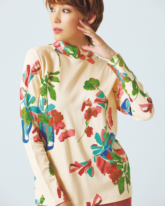 超長綿・ハイネック/総柄