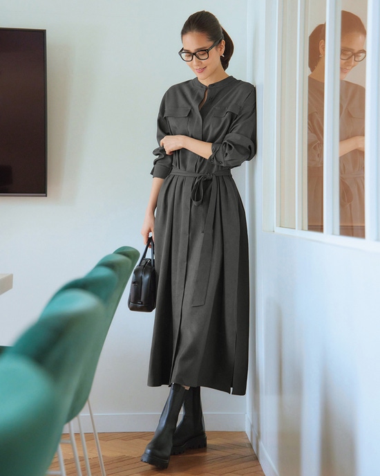 サキソニー・バンドカラーシャツワンピース