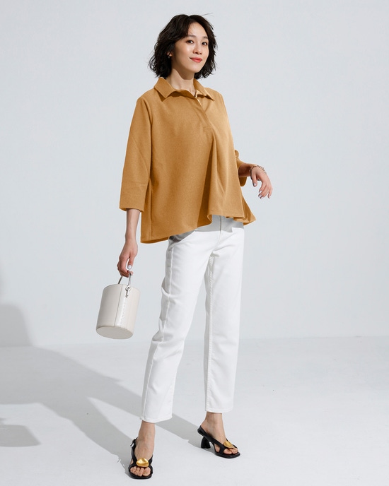 ストレッチジョーゼット・スキッパーシャツ