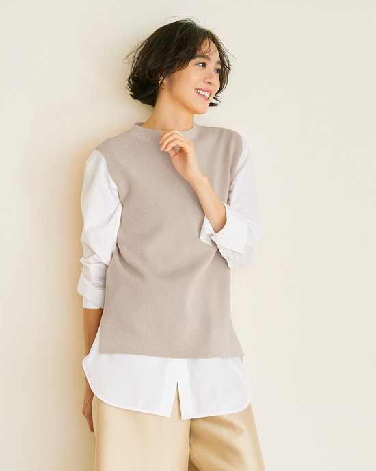 ウォッシャブルニット・スタンドカラーベスト