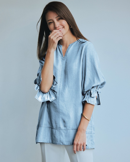 メルティーデニム・リボンスリーブチュニック