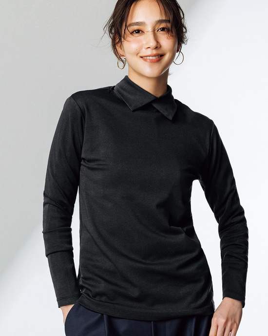 超長綿・衿付きハイネックカットソー