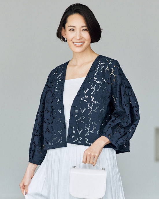 総カットワークレース・パフ袖ジャケット