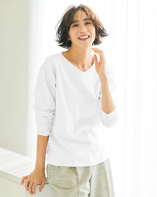 浅Vネック/ドルマン長袖ドゥクラッセTシャツ
