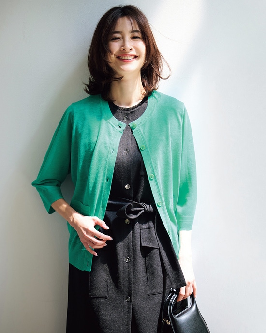 シアーニット・7分袖カーディガン