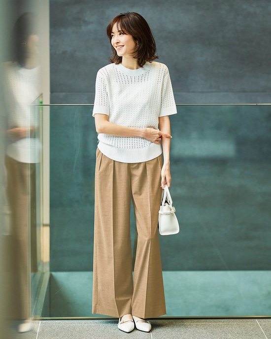 ヘザーストレッチ・2タックワイドパンツ