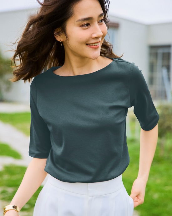 ボートネック・5分袖/スーピマ・ドゥクラッセTシャツ