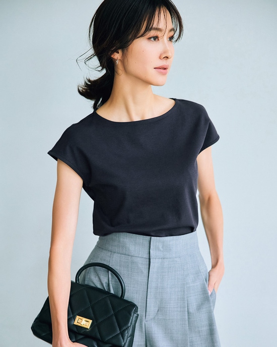 ボートネック・フレンチ袖/スーピマ・ドゥクラッセTシャツ