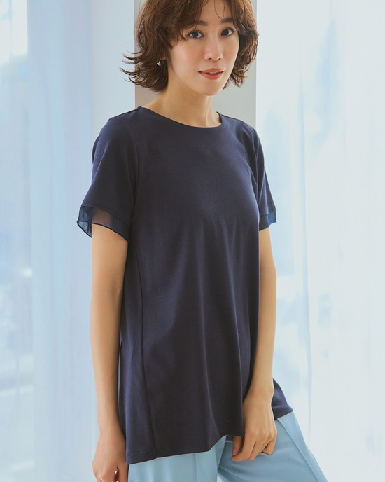 シアー二重袖長め丈/スーピマ・ドゥクラッセTシャツ