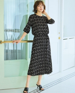 UVスラブ・プリーツワンピース/7分袖