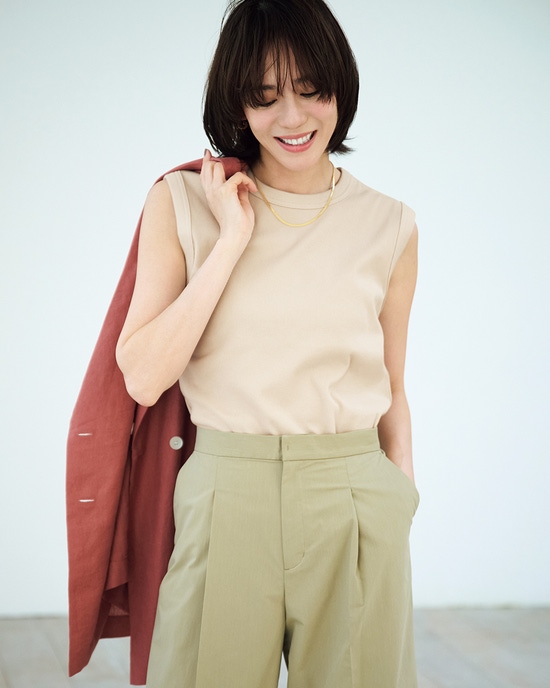 リブ風テレコ・カッティングノースリT