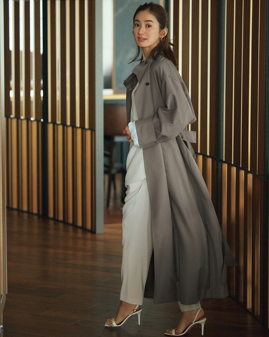 ウールポプリン・スタンドカラーコート