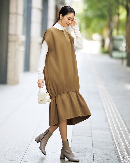 二重織ストレッチ・コクーンワンピース