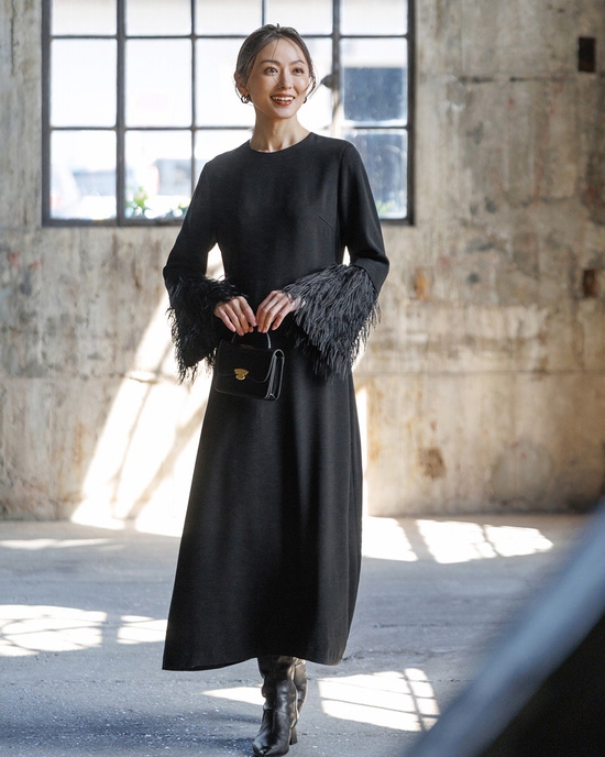 トリアセジョーゼット・2WAY袖ワンピース