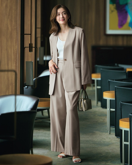 ウール混サキソニー・タックワイドパンツ