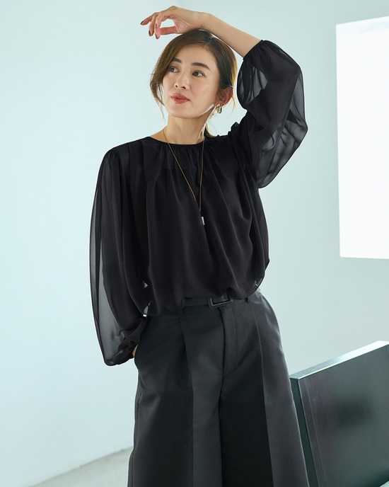 シアージョーゼット・ギャザーブラウス