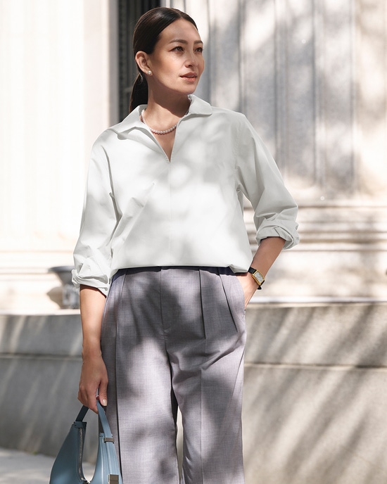 ラウンドカラー・スキッパーシャツ