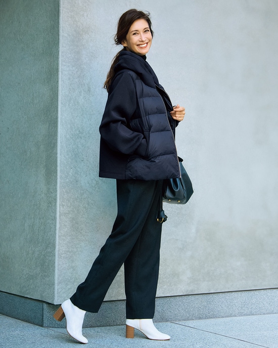 異素材エコダウン・フード風ジャケット