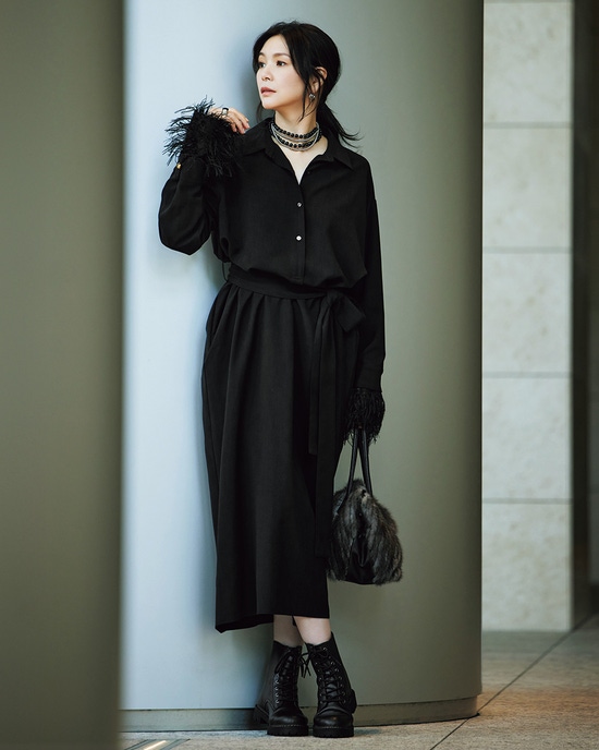 ウールライクストレッチ・2WAY袖ワンピース