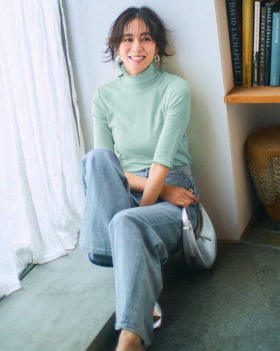 コットンガーゼ・メロウハイネック/5分袖