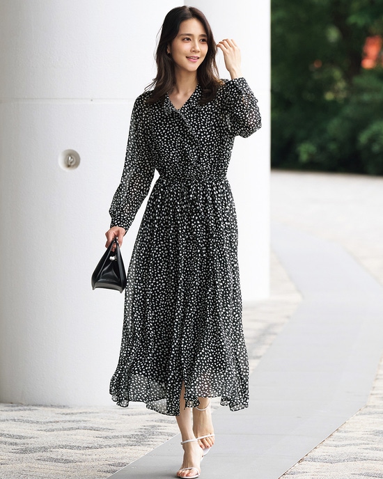 プリントシフォン・ラッフルワンピース