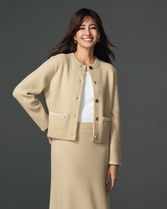 ワッフルニット・ツイードトリムジャケット