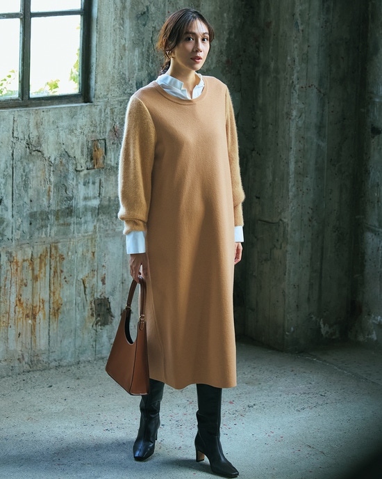 ヘアリースリーブ・ニットワンピース