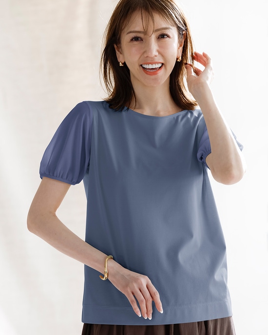 異素材ミックス・シアースリーブカットソー