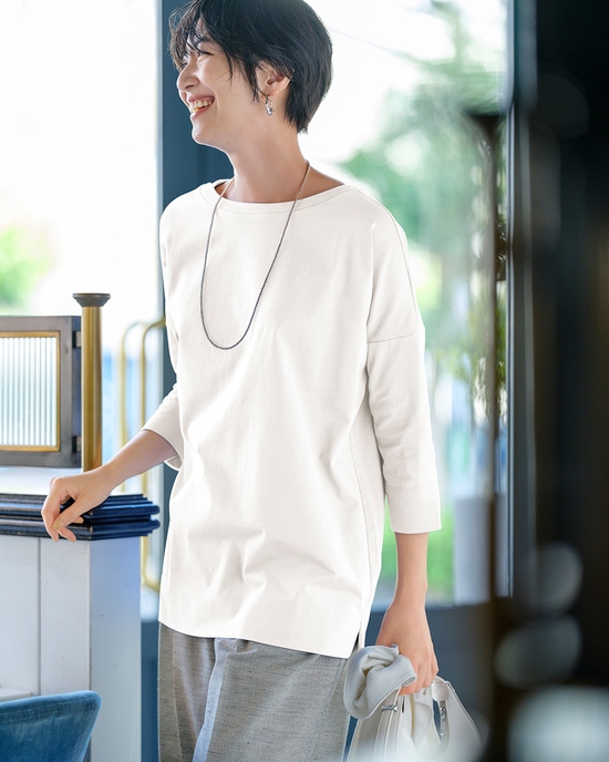 高密度シルコットン・7分袖Tシャツ/63cm丈