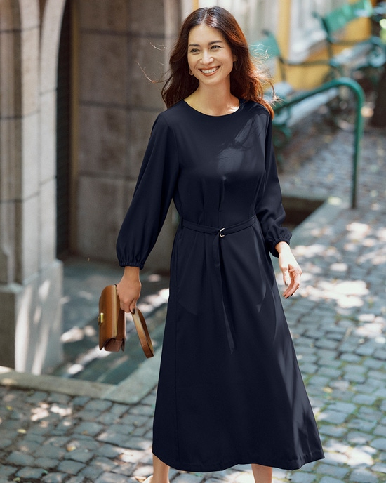 ジョーゼット・ウエストタックワンピベルト付