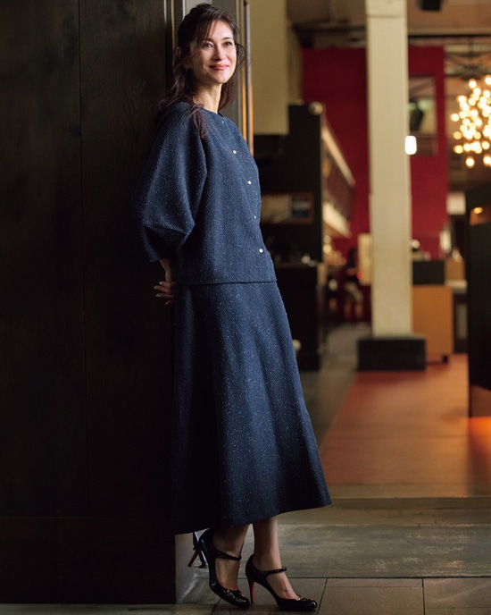 ストレッチラメジャカード・フレアスカート