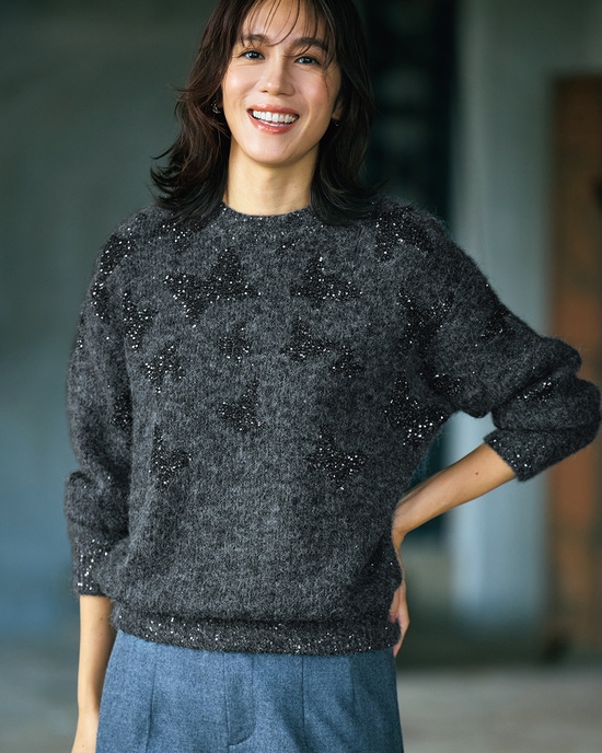 スパンコールジャカード・ニットプルオーバー