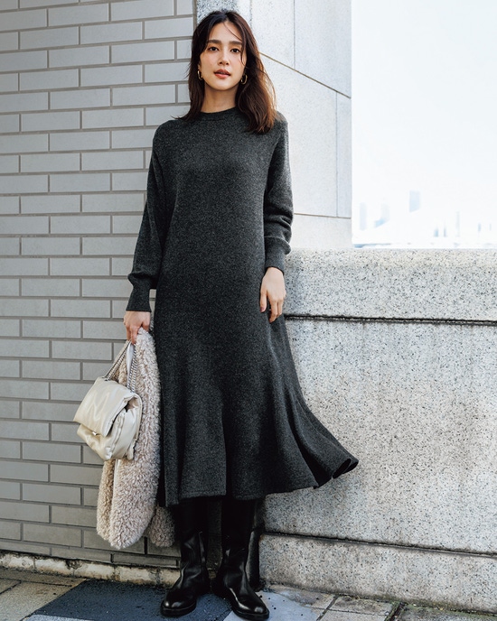 ストレッチウール・ニットフレアワンピース