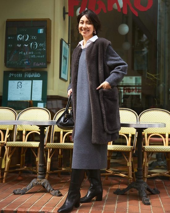 エコミンク・異素材ジレ