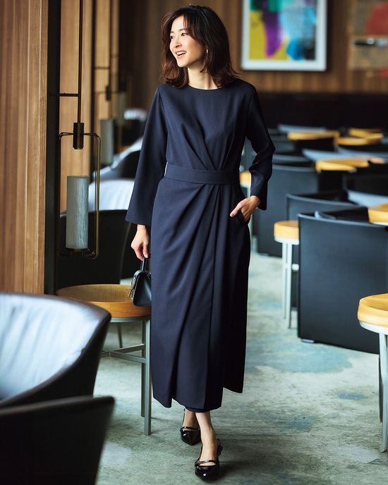 グラシエツイル・ウエストドレープワンピ―ス