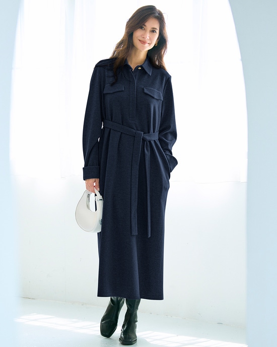 ニードルジャージー・スキッパーシャツワンピ