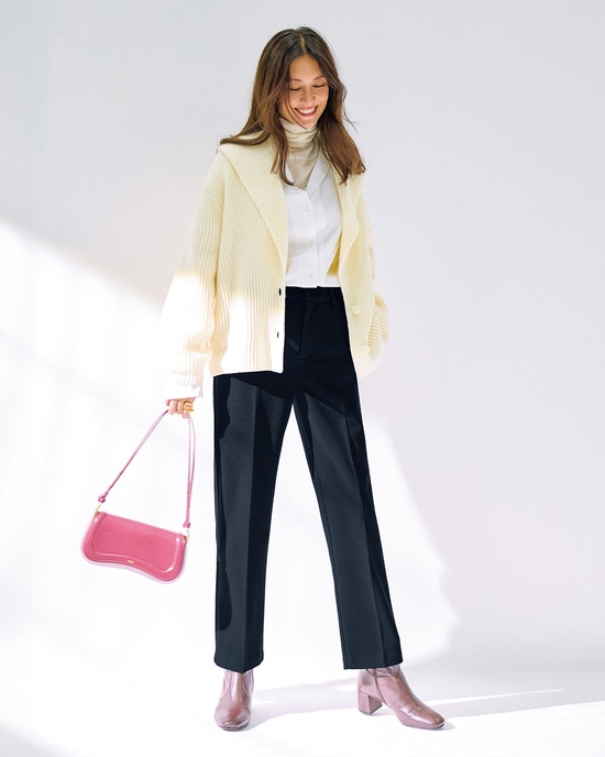 片畦編み・ショールカラーカーディガン