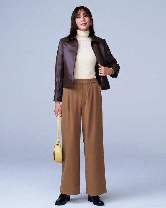 フランネルタッチ・ストレッチセミワイドパンツ