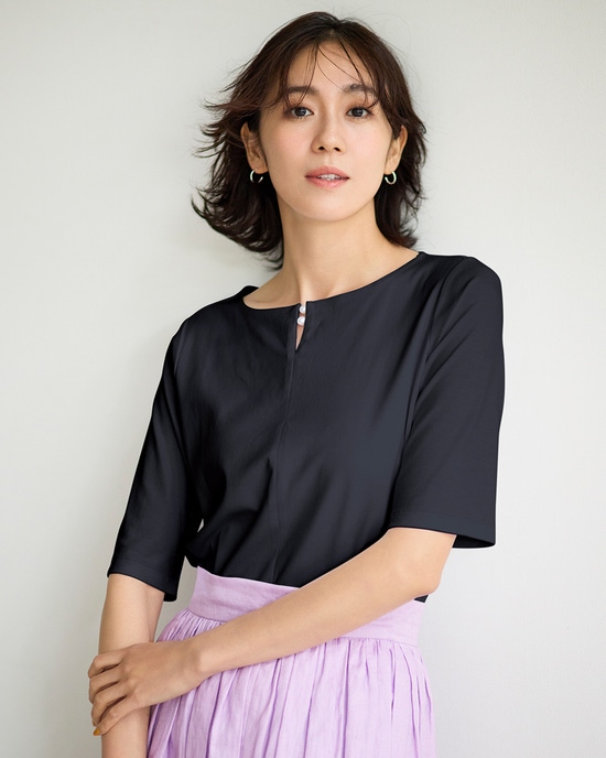 パールキーネック・5分袖/スーピマ・ドゥクラッセTシャツ